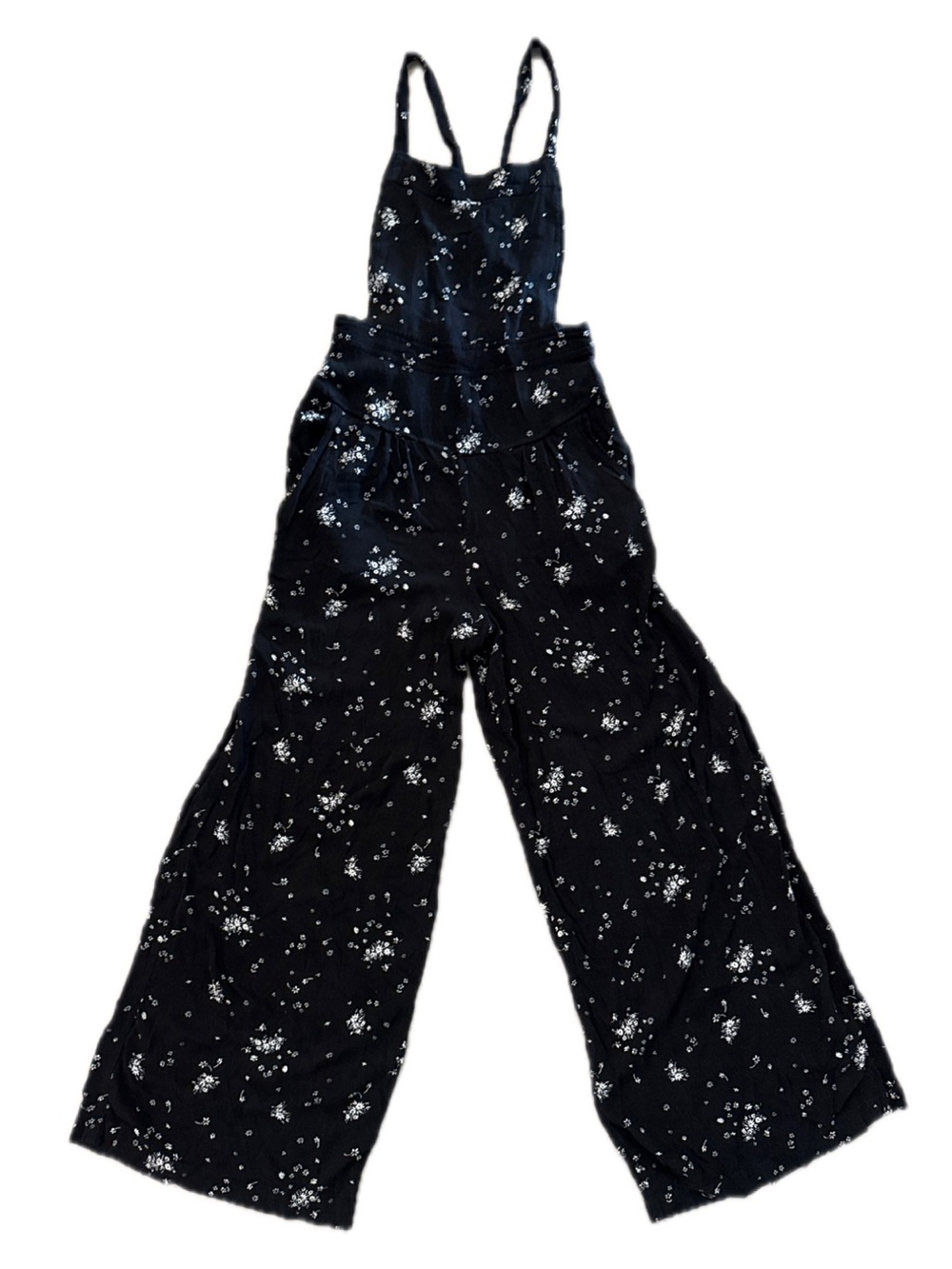 Free People Black Floral Wide-Leg Romper with Adjustable Straps